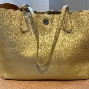 Tory Burch Gold Leather Tote Bag
